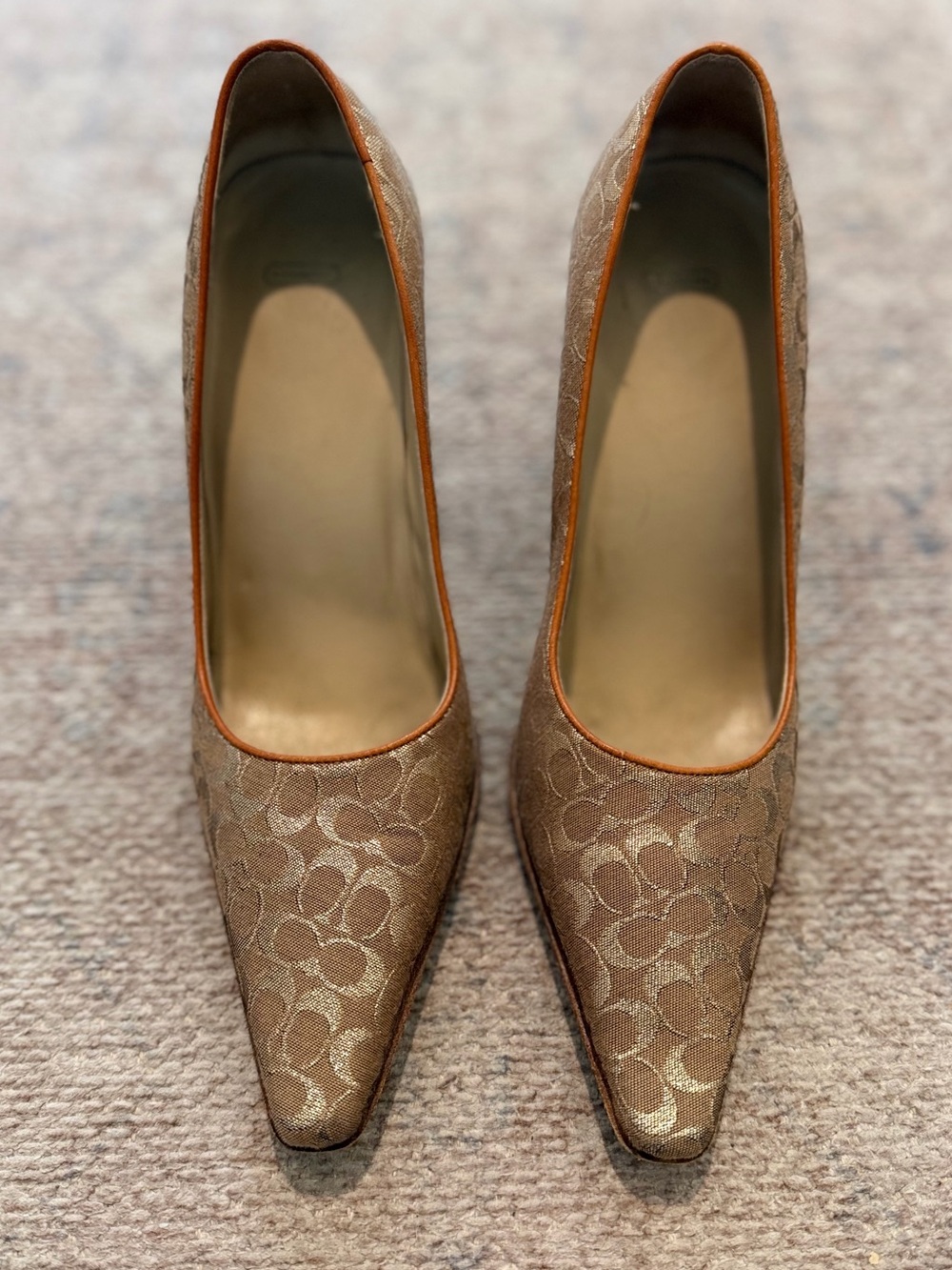 Coach Signature C Metallic Gold Jacquard Pumps, Women's Size 8.5 Made in Italy
